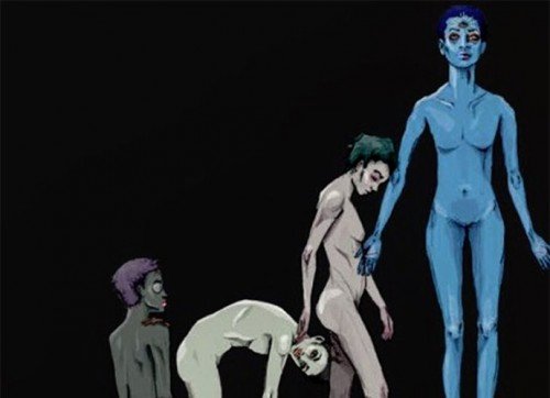 The album cover of Willow Smith's new album Ardipithecus continues in the disturbing trend of oddly sexualizing this minor. While the the album title refers to the genus of an extinct hominine, the cover features a naked alien-like Willow who evolves into an Illuminated being with a third eye open.