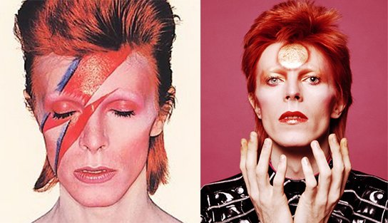 The two forms of Ziggy Stardust. One emphasizes the one-eye sign, the other features a circle on the pineal gland, aka the third eye.