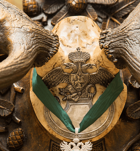 Another skull is adorned with two double-headed eagles - an important symbol in Freemasonry.