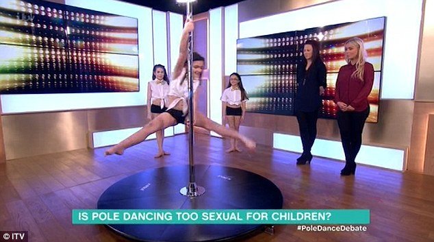 This agenda is not limited to ex-Disney girls. The UK show This Morning featured girls as young as 8 in crop tops performing a pole dancing routine. Why is there even a "debate" question at the bottom of that frame? It is as if we're trying to forget that pole dancing is performed by stripper ... in strip clubs ... for money.