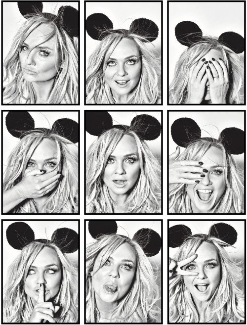 Emma Bunton aka Baby Spice is not a baby anymore. And, in order to get some of that sweet mass media spotlight, she needs to conform to the Agenda. In her photoshoot in Fabulous magazine, Emma wears Mickey Mouse ears (a widespread symbol representing Mickey Mouse MK programming) and covers one eye a bunch of times (to make sure you understand the agenda).