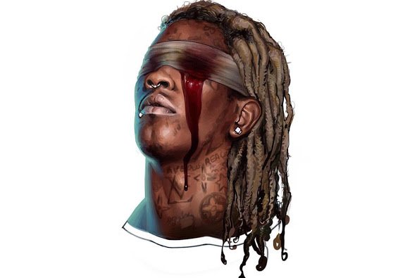 The cover of Young Thug's Slime Season 3 mixtape features him with one eye apparently gouged out. Great way of representing being a pawn of the industry. 