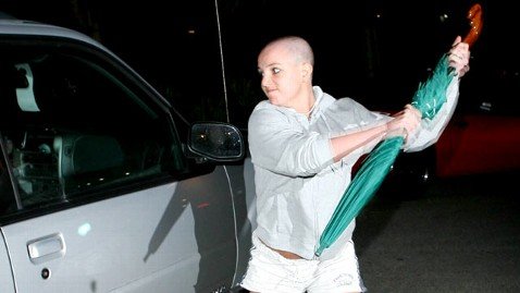 Industry slave Britney Spears attacking a car during her infamous breakdown in 2008. 