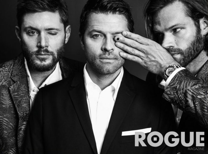 Jared Padalecki, Jensen Ackles and Misha Collins are all blatantly hiding one eye in the same magazine.