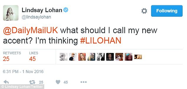 After a Daily Mail article on the subject, Lohan "joked" and gave her accent (and alter-persona) a name: Lilohan.