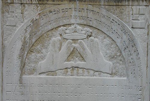 In Judaism, the gesture is known as Kohanim hands or Priestly Blessing. It is depicted on 18th Century grave.