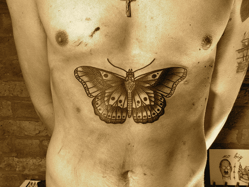 One Direction's Harry Styles (Taylor Swfit's ex) has a new tattoo. And it's a big-ass butterfly on his abdomen. Monarch? Programming? 