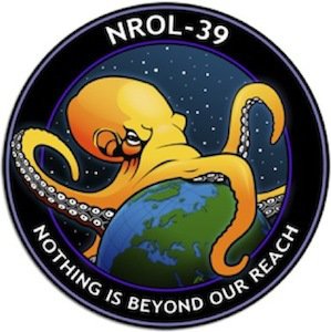 nrol 39 mission patch Logo of New NRO Spy Satellite: An Octopus Engulfing the World with the Words "Nothing is Beyond Our Reach" Underneath
