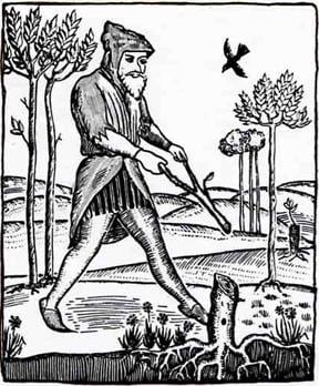  A water witch or dowser, redrawn from a sixteenth-century woodcut.