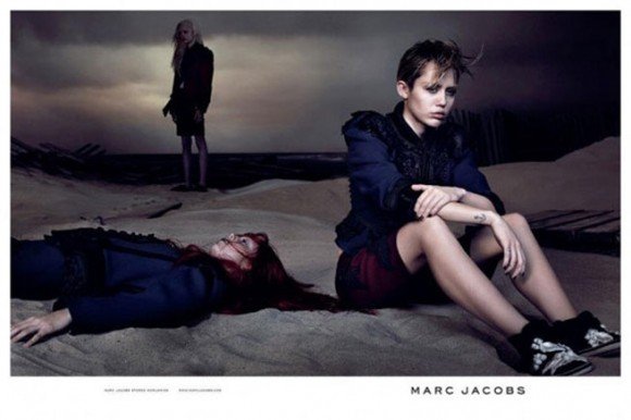 Miley Cyrus is the new face of Marc Jacobs. She is posing here next to what appears to be a dead girl. 