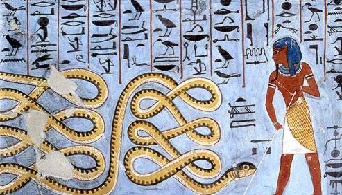 Apep is an evil god in ancient Egyptian religion depicted as a snake/serpent and a dragon, the deification of darkness and chaos. He is the enemy of , light, order and truth (Ma'at). 