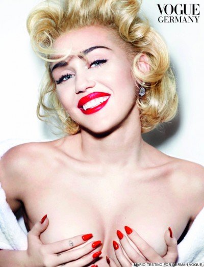 Speaking of Illuminati puppets, here's Miley Cyrus posing for Vogue Germany. As stated in previous articles, ALL industry sex kittens must pose as Marilyn Monroe at one point or another of their career. It was apparently Miley's turn.