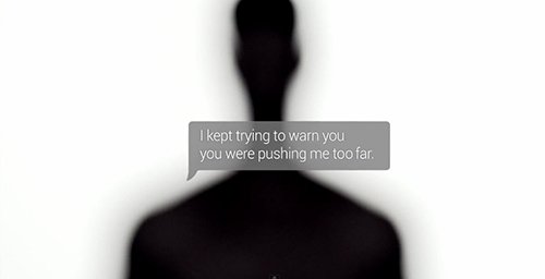 The video begins with a strange, alien-like silhouette walking towards the camera. A text message from his wife already allude to him being crazy.