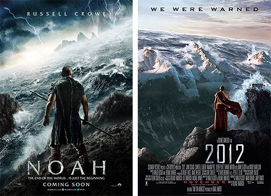 Noah and 2012 tell the same story but in different time periods. The outcome is the same : The masses die while a "chosen few" survive.