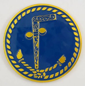 A Masonic emblem depicting two balls and a cane ... Tubal Cain.