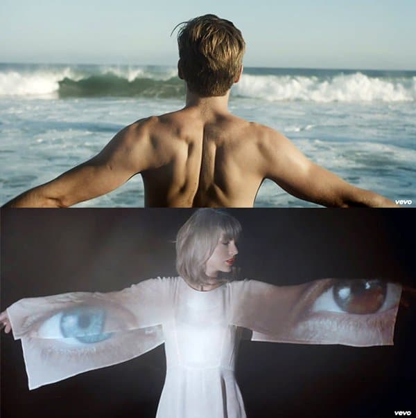 When the guy is seen outdoors spreading his arms, Taylor is in a hazy, ethereal place with the guy's face projected on her dress.