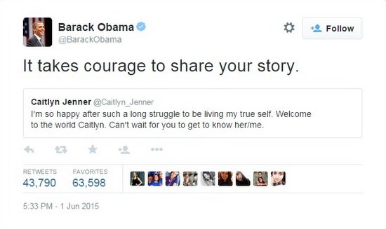 The President of the United States praising the courage of Jenner.