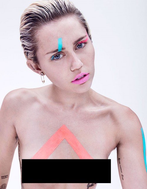 A subtle line subtly emphasizes one eye while a subtle pin in her ear subtly refers to trauma. The interview in the magazine has Miley pushing a specific agenda that's important these days by focusing her being "gender fluid" and that she doesn't identify with sexes. 