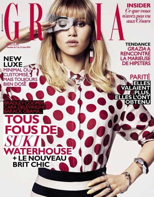 Of course, the One-Eye sign appeared in prominenent places around the world, including several magazine covers in the past month. Here's Suki Waterhouse on the cover of Grazia.