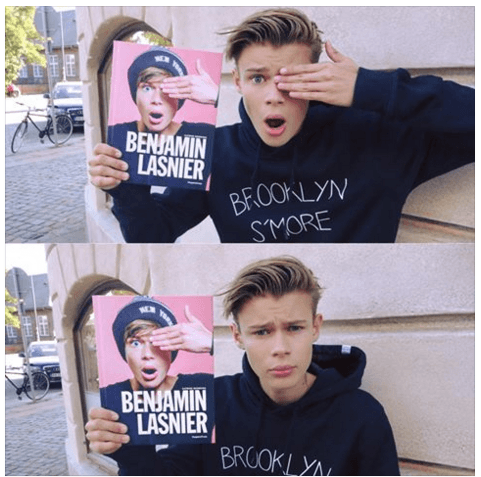 Benjamin Lasnier is dubbed "One of the most famous people on Instagram" as he posts videos of himself singing and pics of himself looking fashionable. He recently released a book and, on its cover, he's doing the one-eye sign. He then posted an image of him on social media doing the one-eye sign while holding the book on which there's the one-eye sign. In short, we know where his career is heading.