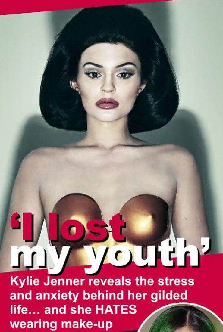 Coupled with these telling images was an interview where Kylie states that she lost her youth - which is an important part of the forming of a Beta slave. In short, this photoshoot is a Beta perfect storm.