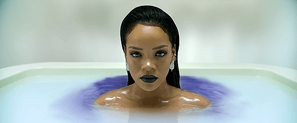 When Rihanna re-emerges, she is surrounded by blue, ink-like liquid. It appears that the process is slowly killing herself as well.