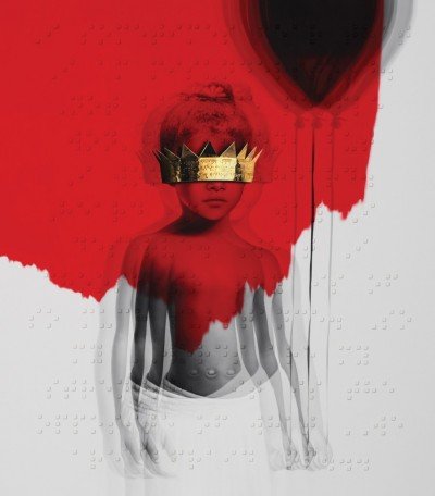The ANTi album cover features a picture of Rihanna a little girl (reportedly from her first day at daycare), holding a balloon and blinded by a large crown.