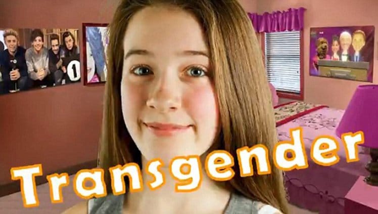 A child with the word 'Transgender' stamped across the screen: Mass media's completely insane agenda a gender blurring.