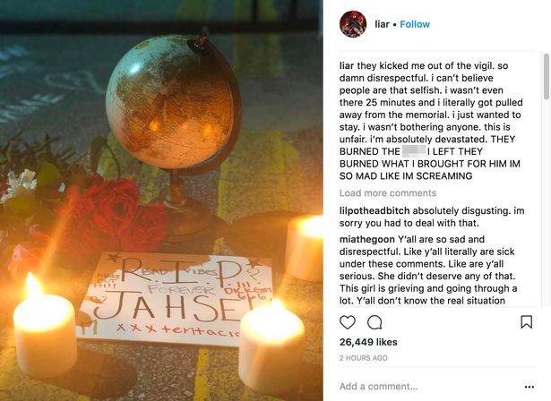 XXXTenatacions ex gets kicked out of vigil and his fans burn her tributes 1 The Troubled Life and Symbolic Death of XXXTentacion