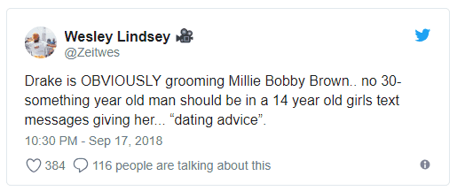 2018 09 20 15 13 37 Start Drake Accused of "Grooming" Millie Bobby Brown