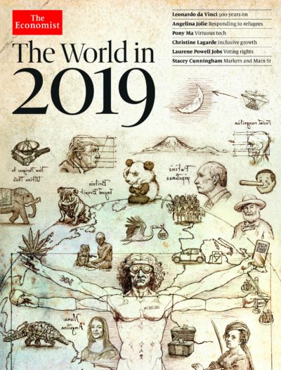 TW2019 COVER US no b c no spine cmyk 1 1 e1572026762505 The Meaning of the Cryptic Messages on The Economist's "The World in 2019" Cover