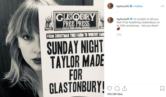 2019 12 16 09 20 41 Taylor Swift on Instagram “I’m ecstatic to tell you that I’ll be headlining Gla e1576605094173 Symbolic Pics of the Month 12/19