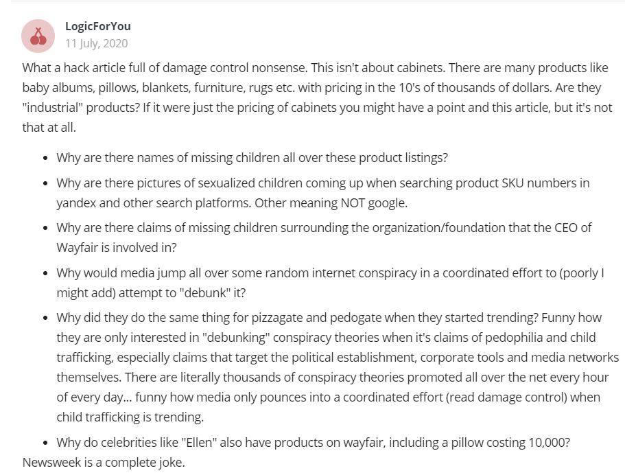 2020 07 14 14 55 35 Kids Shipped in Armoires The Person Who Started the Wayfair Conspiracy Speaks Wayfair and Child Trafficking? The Rabbit Hole Goes Deep.