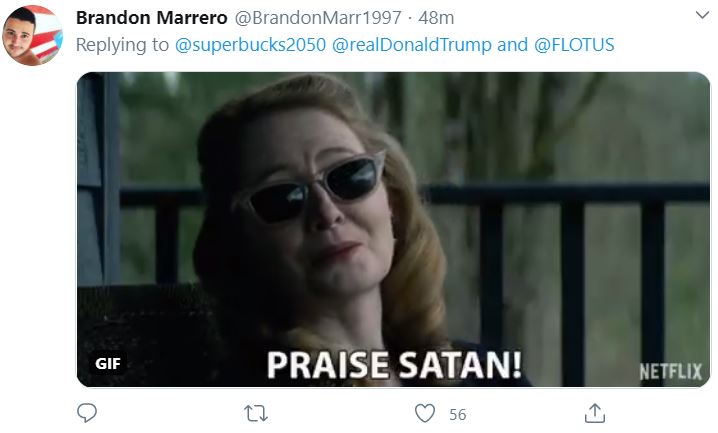 2020 10 02 13 56 21 16 Donald J. Trump on Twitter Tonight @FLOTUS and I tested positive for COV Trump's COVID Tweet Flooded by Satanic "Curse" Replies