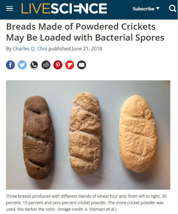 2022 09 29 10 10 35 Breads Made of Powdered Crickets May Be Loaded with Bacterial Spores Live Scie The Elite is Desperately Trying to Convince You to Eat Bugs. Here's Why.