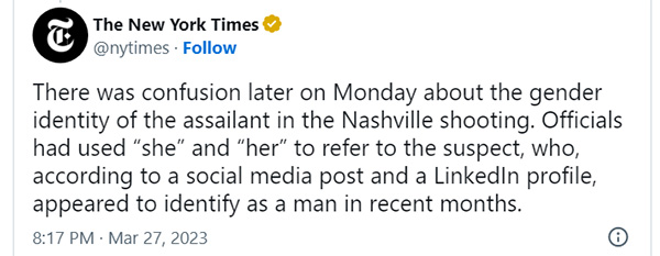 nytimes The Nashville Shooting, the Violent Rhetoric of the Trans Movement and Mass Media's Hypocritical Coverage of it All